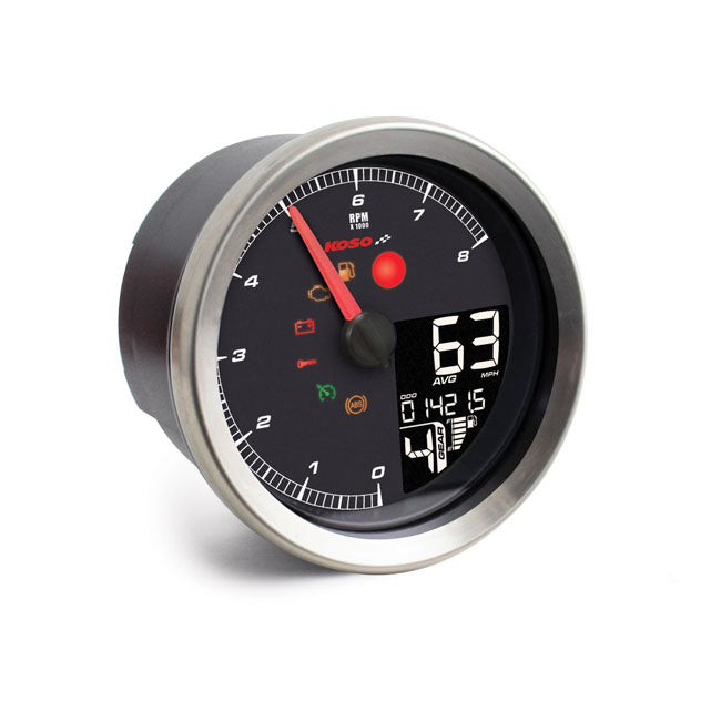 HD-04 4" Multifunction Meter, Silver - 11-17 Softail & 12-17 Dyna & 14-22 Sportster Speedometers Koso North America