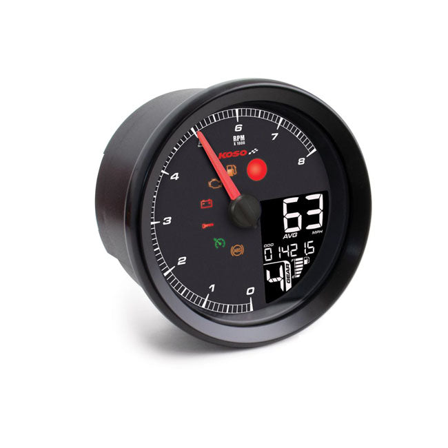 HD-04 4" Multifunction Meter, Black - 11-17 Softail & 12-17 Dyna & 14-22 Sportster Speedometers Koso North America