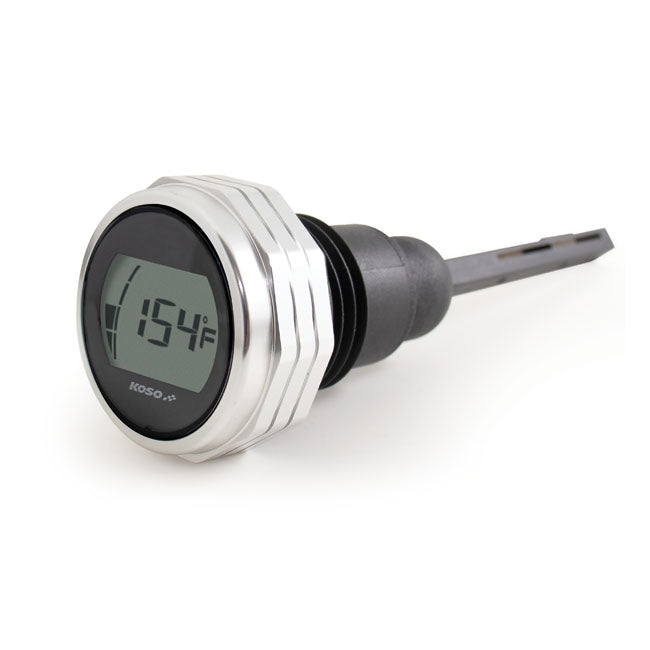 KOSO, oil tank dipstick with display. Silver body Speedometers Koso North America