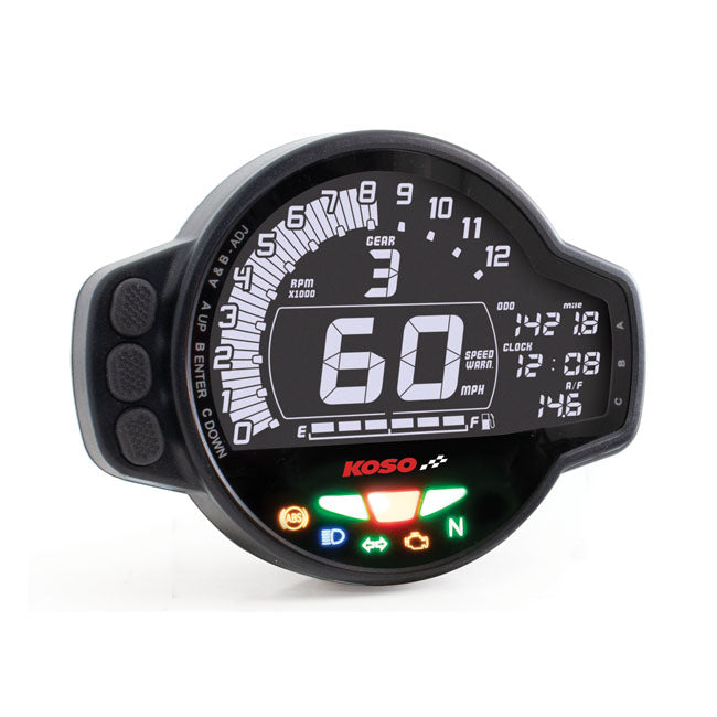KOSO, MS-01 multifunctional Speedo/tachometer. Black Speedometers Koso North America