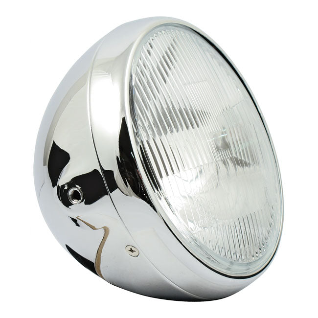 British Style 7" H4 Headlamp. Side Mount. Chrome Headlamps Mcs