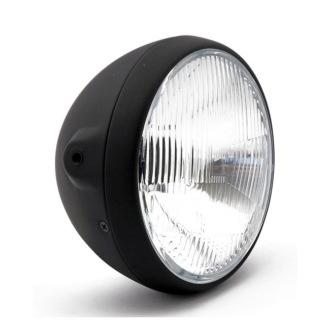 British Style 7" H4 Headlamp. Side Mount. Black Headlamps Mcs