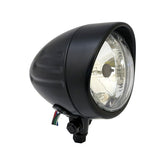 Bullet 4" H4 Headlamp. Ribbed & Visor. Black Headlamps Mcs