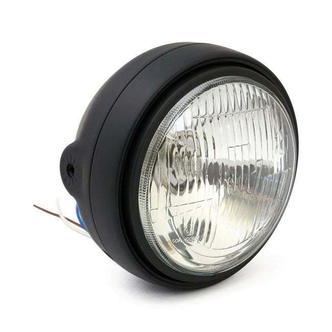 Roadster 5 3/4" H4 Headlamp. Side Mount. Black Headlamps Mcs