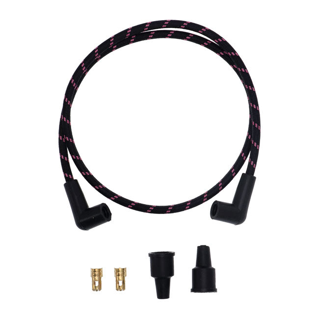 Universal 40" Spark Plug Wire Set. Cotton Cloth Pink/Black Spark Plug Wires Mcs