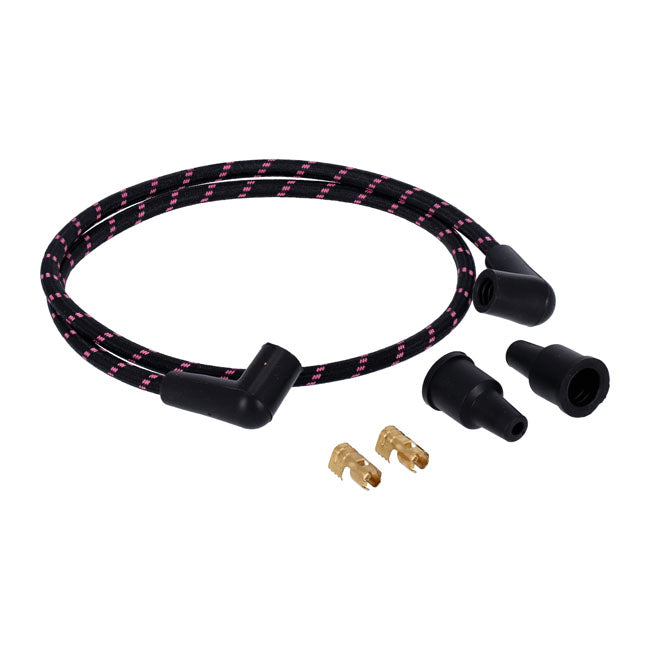 Universal 40" Spark Plug Wire Set. Cotton Cloth Pink/Black Spark Plug Wires Mcs