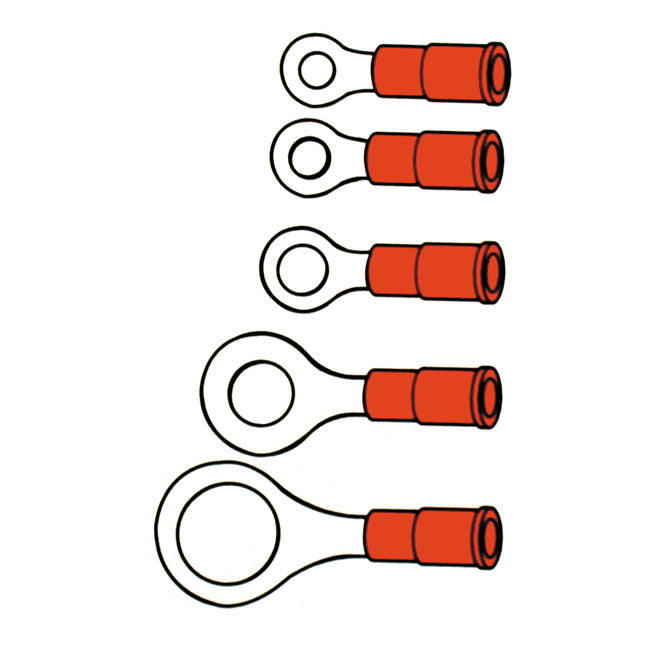 Connectors, ring terminal PVC, crimp. Red 3.5mm Ring Terminals Standard