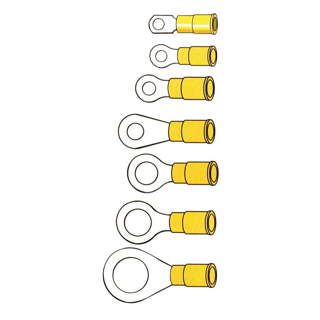Connectors, ring terminal PVC, crimp. Yellow 3.5mm Ring Terminals Standard