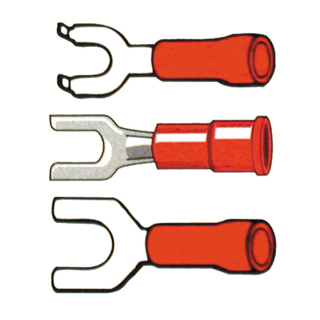 Connectors, spade terminal PVC, crimp. Red 3.5mm Spade Terminals Standard