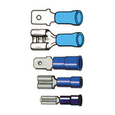 Connectors, slide-on terminal PVC, crimp. Blue 1/4" male Slide-On Terminals Standard
