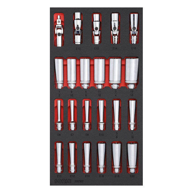Sonic, 3/8" Drive Deep Socket Set. 23 Piece. Us/Sae Sizes Tools Socket Set Sonic