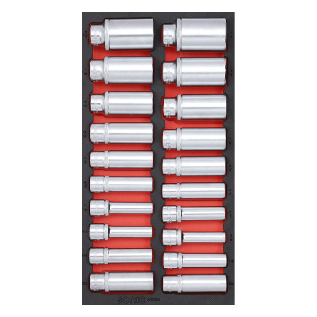 Sonic, 1/2" Drive Deep Socket Set. 20 Piece. Us/Sae Sizes Tools Socket Set Sonic