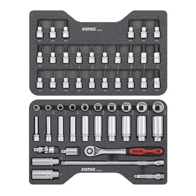 Sonic, Combination Socket Set 3/8'''', 53 Piece. Us/Sae Sizes Tools Socket Set Sonic