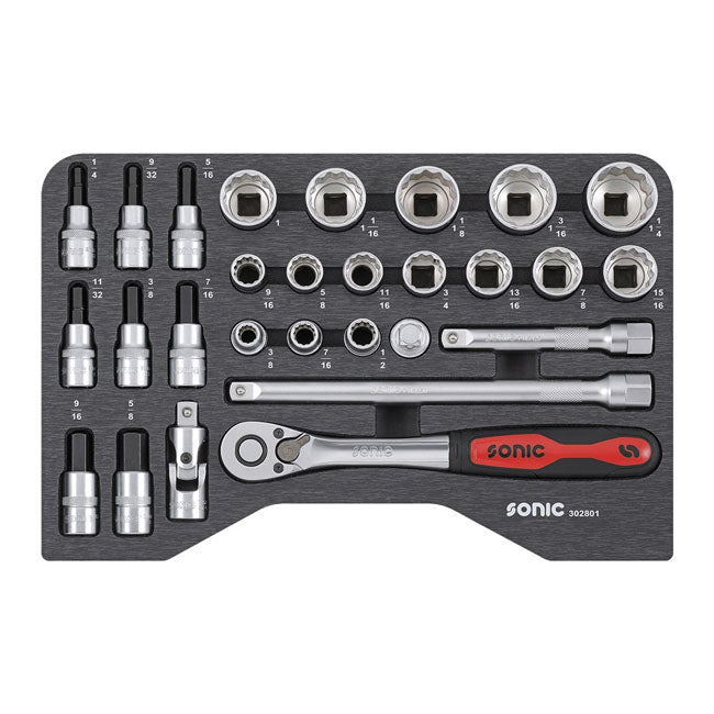 Sonic, Combination Socket Set 1/2'''', 28 Piece. Us/Sae Sizes Tools Socket Set Sonic
