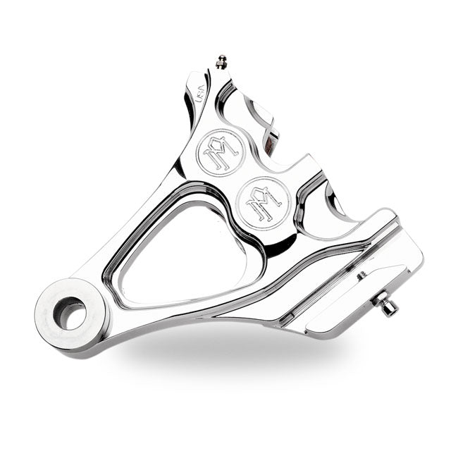 Performance Machine (Pm) 4 Piston Rear Caliper Integrated Bracket, Chrome - 00-07 Softail Brake Calipers With Bracket Performance Machine
