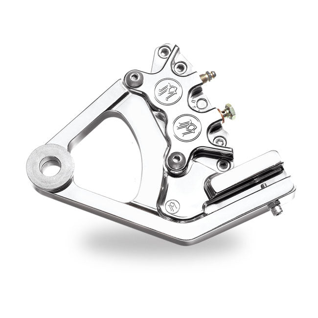 Performance Machine (Pm) 4 Piston Rear Caliper Integrated Bracket, Chrome - 87-99 Softail Brake Calipers With Bracket Performance Machine