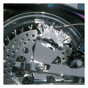PM, Rear 4-p caliper bracket, 10". Chrome Brake Caliper Brackets Performance Machine