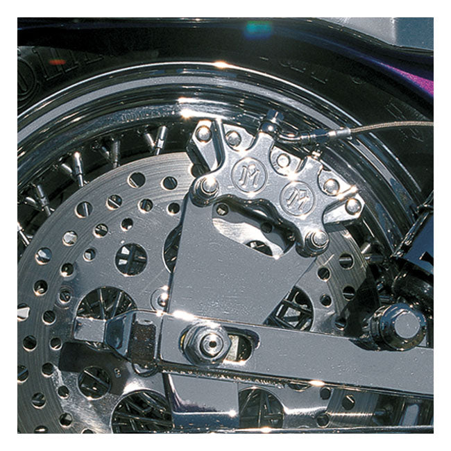 PM, Rear 4-p caliper bracket, 10". Chrome Brake Caliper Brackets Performance Machine