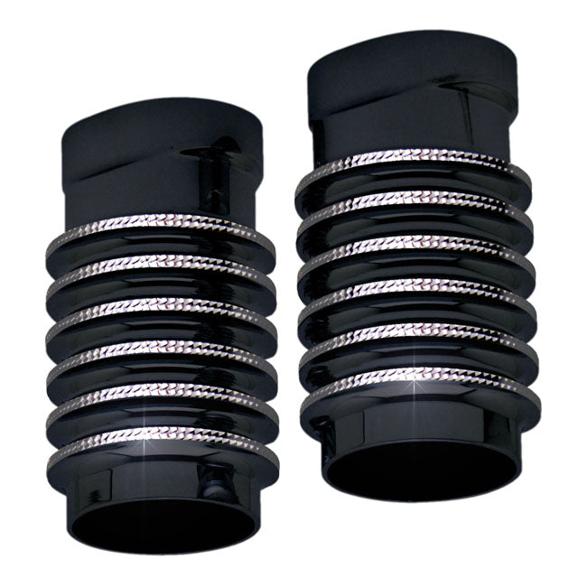 Covingtons, finned fork leg bells for Touring. Black DC Fork Leg Bells Covingtons