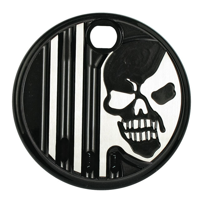 Covingtons, aluminum fuel tank door. Black. Skull Gas Doors Covingtons
