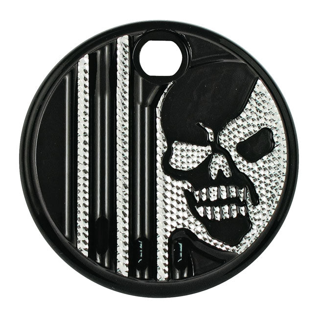 Covingtons, aluminum fuel tank door. Chrome. Skull. DEC Gas Doors Covingtons