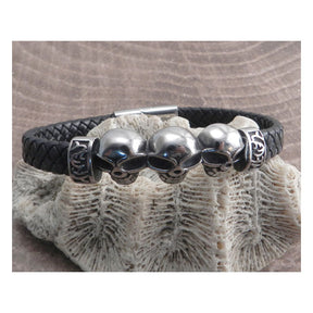Amigaz Skull Head Leather Braid Bracelet Biker Jewelry Amigaz