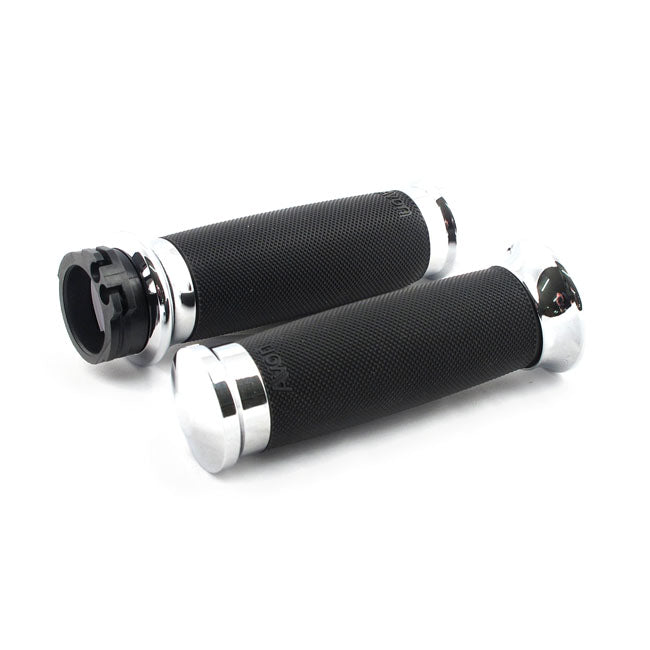 Custom Contour Grips Dual Cable, Chrome - 08+ Dyna & Softail & Touring Grips Avon Grips