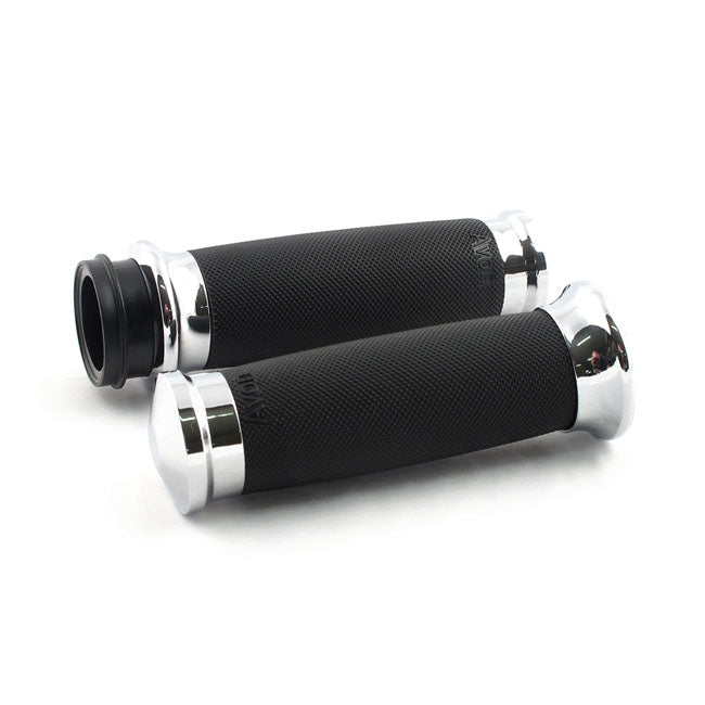 Custom Contour Grips TBW, Chrome - 08+ Dyna & Softail & Touring Grips Avon Grips