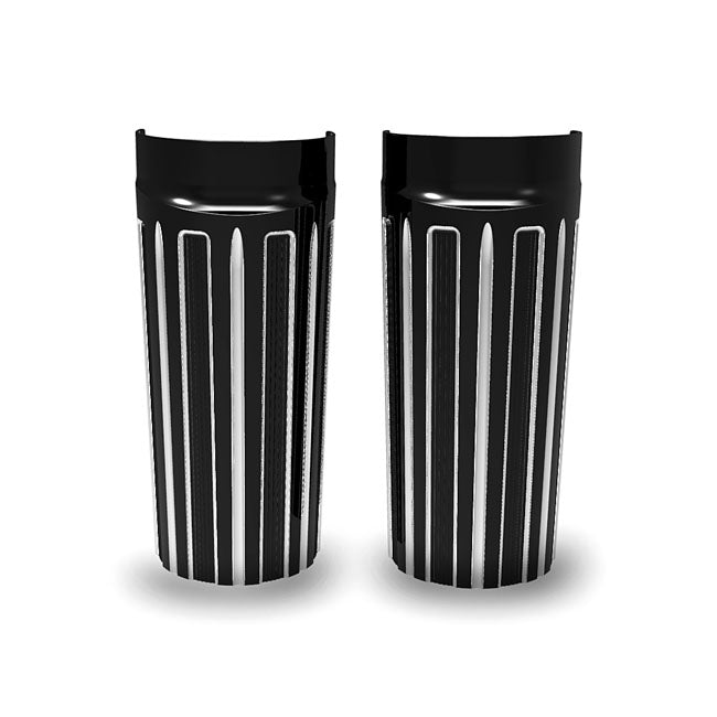 Arlen Ness, fork boots 10-Gauge +2". Black contrast machined Fork Boots Arlen Ness