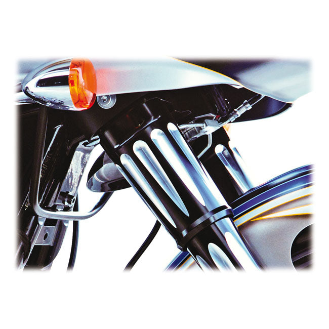 Arlen Ness, Deep Cut fork boots. Black contrast machined Fork Boots Arlen Ness