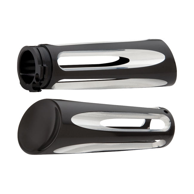 Arlen Ness, billet Deep Cut handlebar grips. Black Grips Arlen Ness