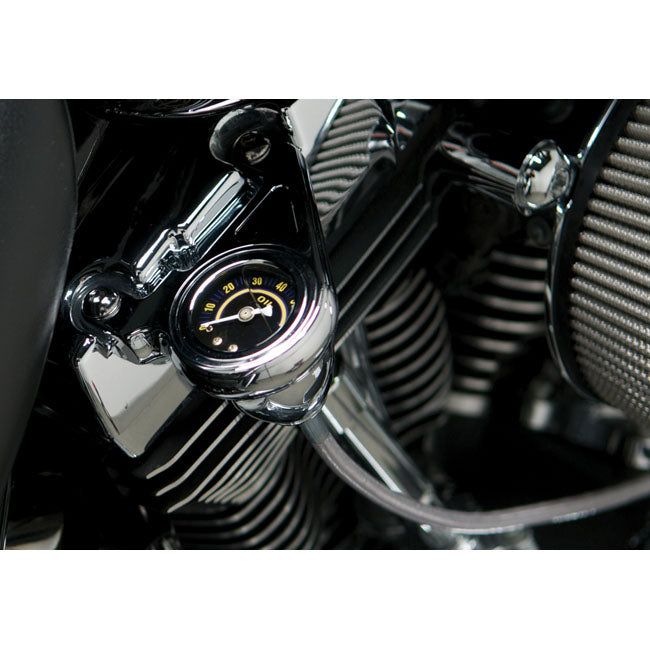 Arlen Ness Radius Oil Pressure Gauge, Chrome - 99-17 Twin Cam Oil Pressure Gauges Arlen Ness