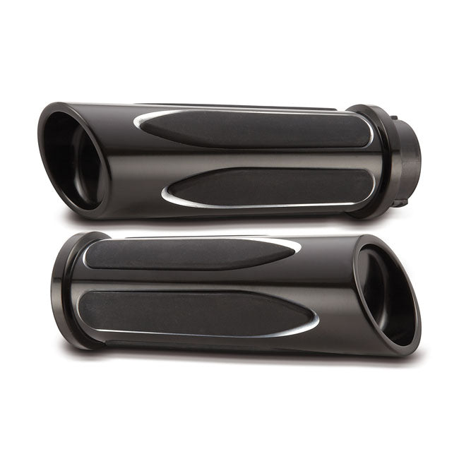 Arlen Ness, billet Deep Cut Comfort grips. Black Grips Arlen Ness
