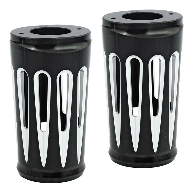 Arlen Ness, Deep Cut fork boots. Black contrast machined Fork Boots Arlen Ness