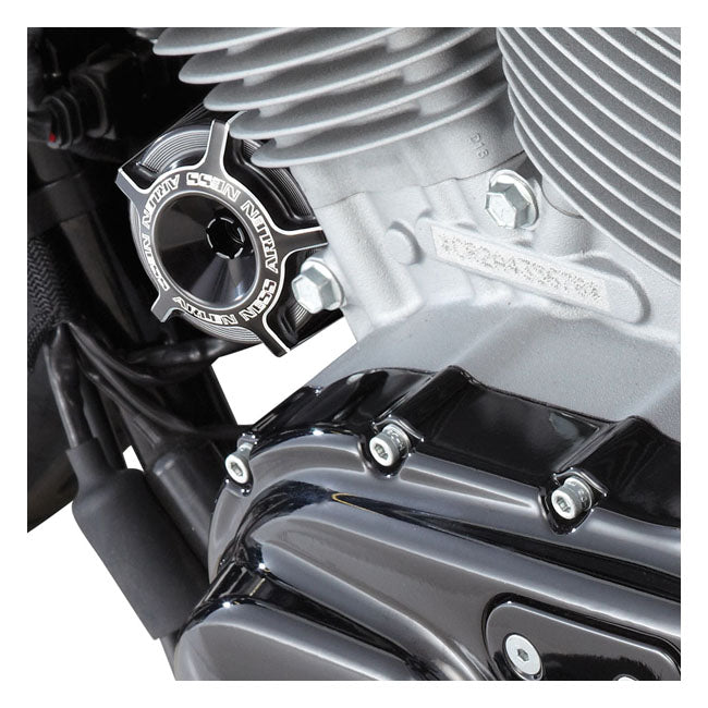 Arlen Ness, reusable billet oil filter kit. Beveled. Black Oil Filter Kits Arlen Ness
