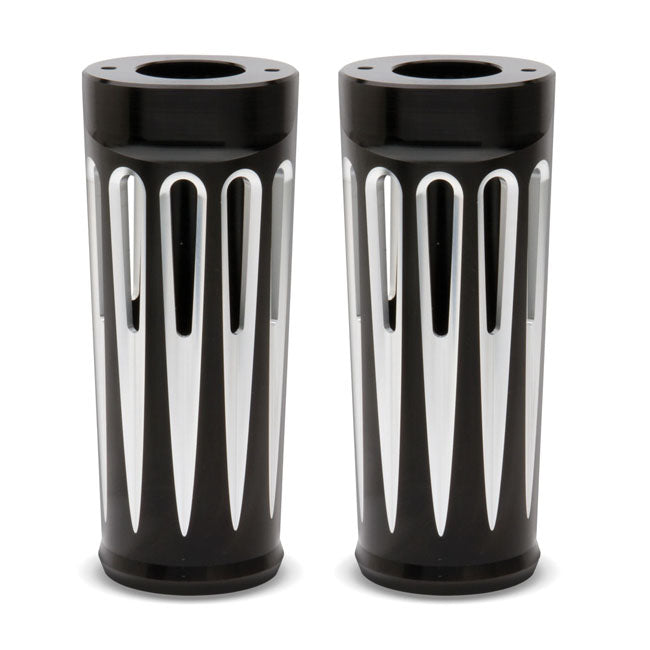 Arlen Ness, Deep Cut fork boots +2". Black contrast machined Fork Boots Arlen Ness