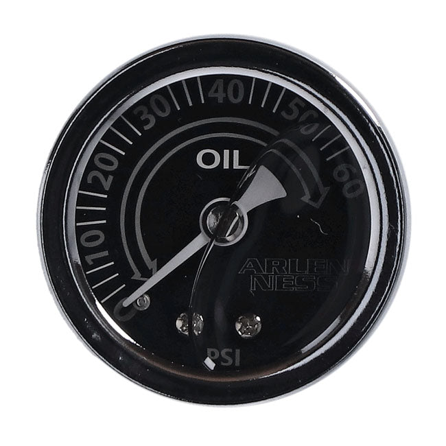Arlen Ness, 1-1/2" oil pressure gauge. Gray Oil Pressure Gauges Arlen Ness