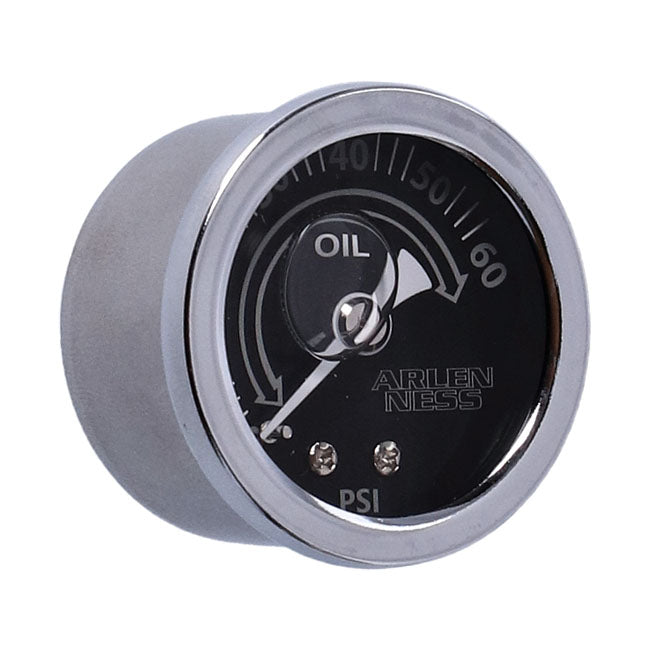Arlen Ness, 1-1/2" oil pressure gauge. Gray Oil Pressure Gauges Arlen Ness