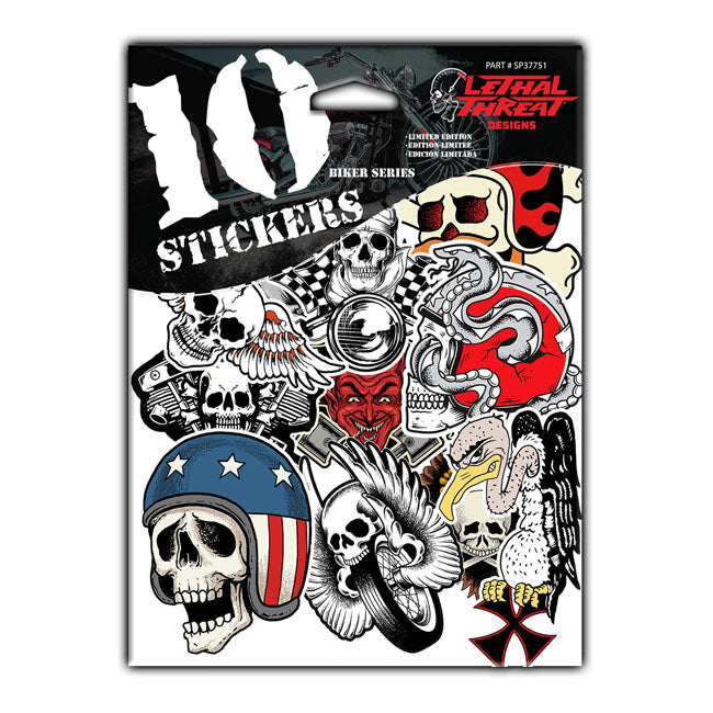 Biker Series 10 Pack Decals Stickers Lethal Threat