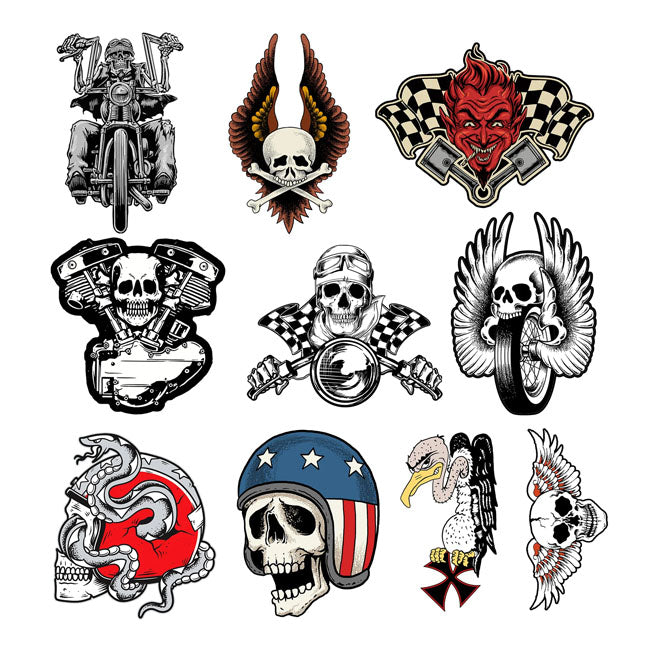 Biker Series 10 Pack Decals Stickers Lethal Threat