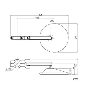 Daytona, clamp-on ABS mirror. 22mm Mirrors Daytona