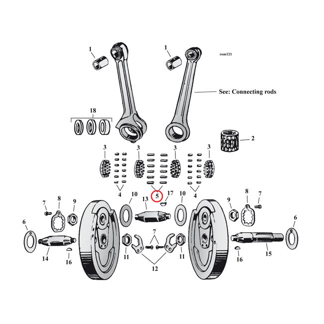 Pinion Shaft (Right Side) & Long Conrod Rollers, Std Rollers Mcs