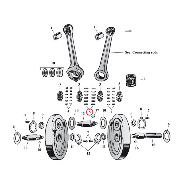 Pinion Shaft (Right Side) & Long Conrod Rollers, +.0002" Rollers Mcs