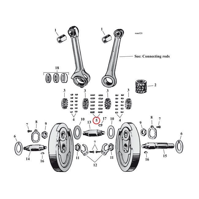 Pinion Shaft (Right Side) & Long Conrod Rollers, +.0004" Rollers Mcs