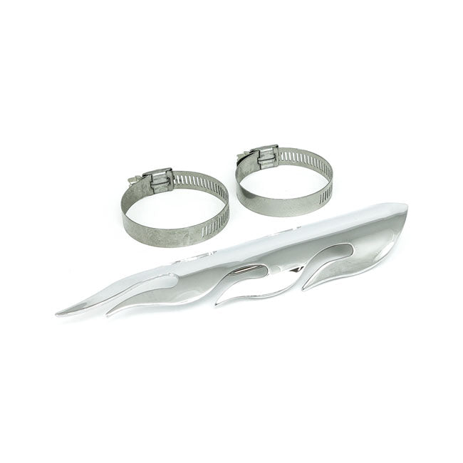 Flamed Heat Shield Set 8" Long Chrome Exhaust Heat Shields Mcs