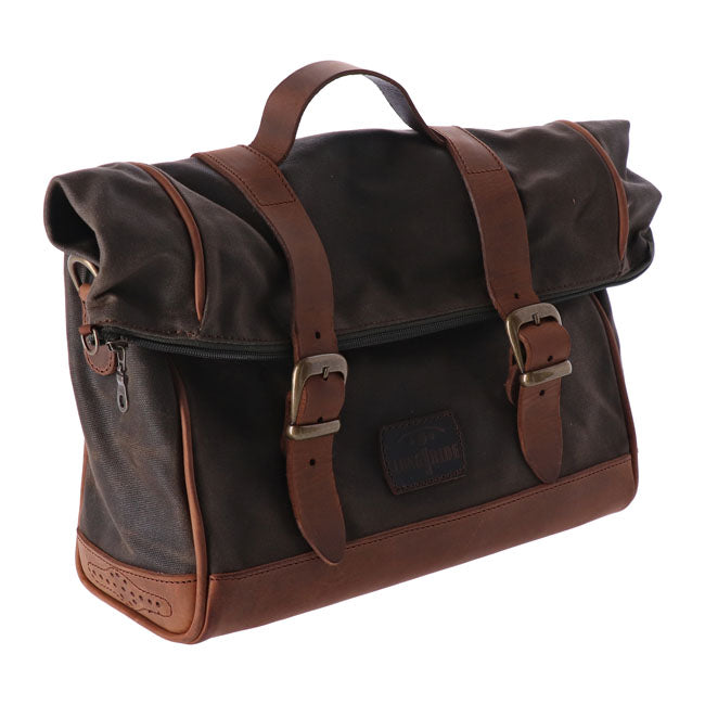 Longride, Click On Old Chopper Saddlebag Waxed Cotton. Khaki Touring Luggage Longride