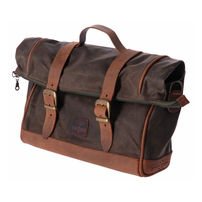 Longride, Click On Old Chopper Saddlebag Waxed Cotton. Khaki Touring Luggage Longride