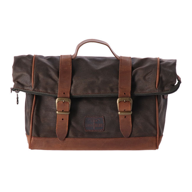 Longride, Click On Old Chopper Saddlebag Waxed Cotton. Khaki Touring Luggage Longride