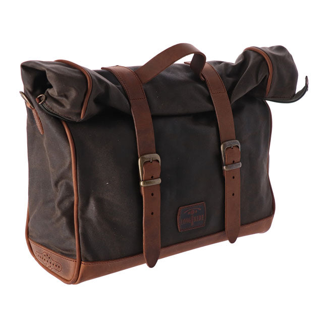 Longride, Click On Old Chopper Saddlebag Waxed Cotton. Khaki Touring Luggage Longride