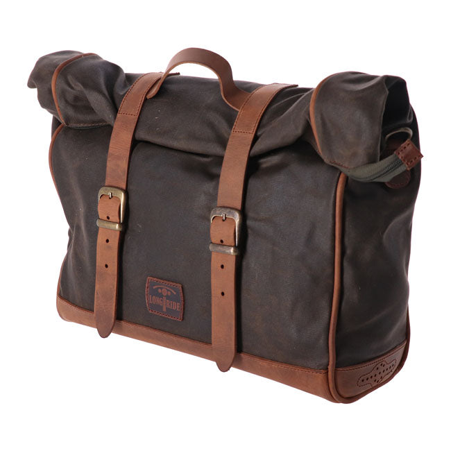 Longride, Click On Old Chopper Saddlebag Waxed Cotton. Khaki Touring Luggage Longride